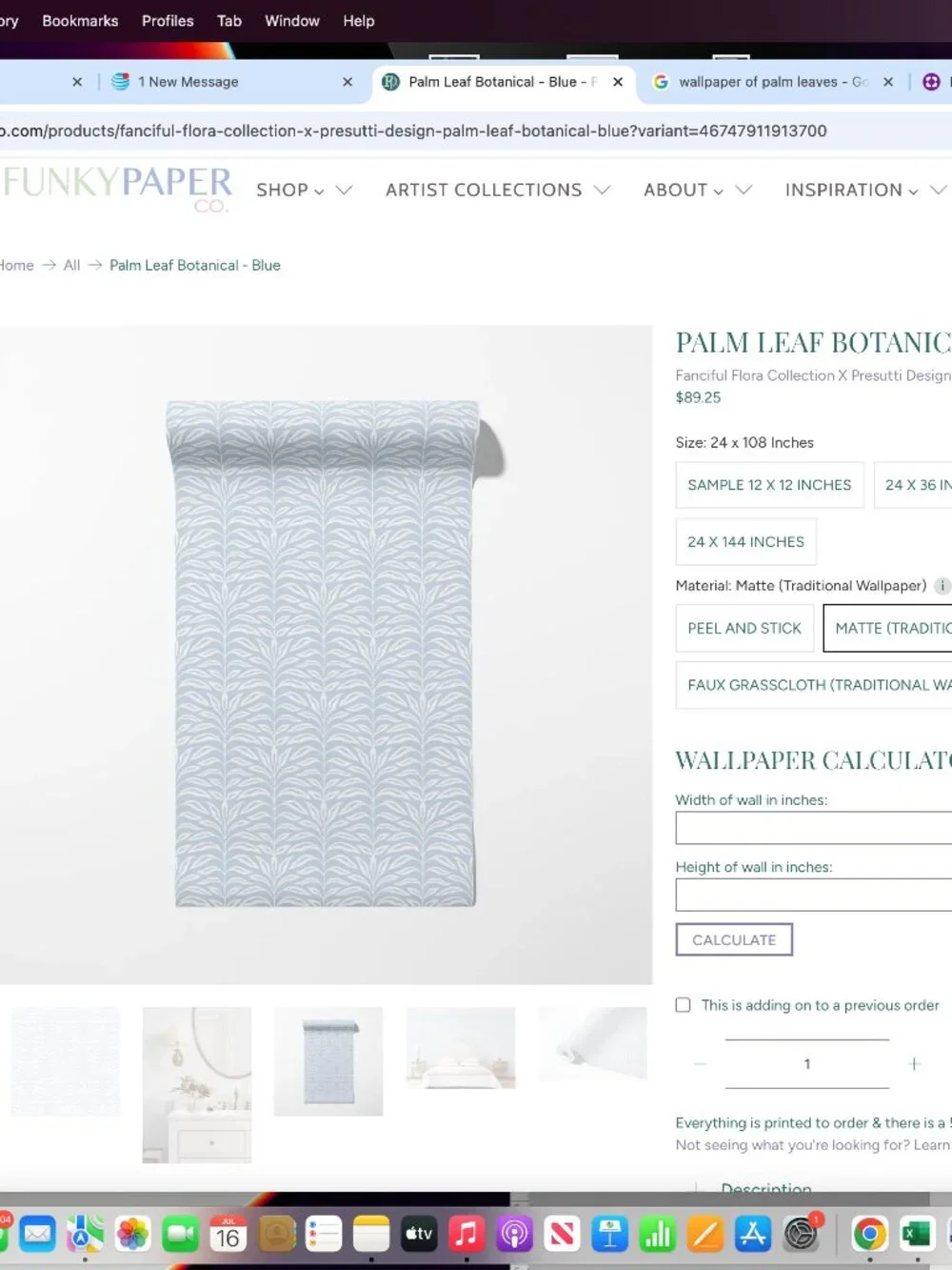 Funky Paper Palm Leaf Botanical Blue Wallpaper